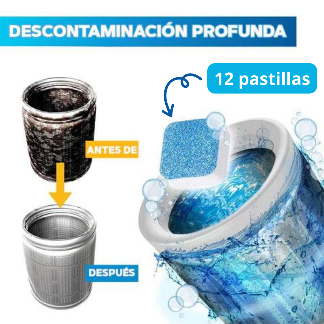 Wash Cleaner: Pastillas limpiadoras de lavadoras (12 Unidades)