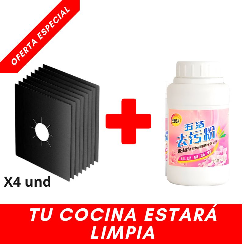 Combo CleanGuard® - 4 Protectores para estufa + Polvo quita manchas y grasa